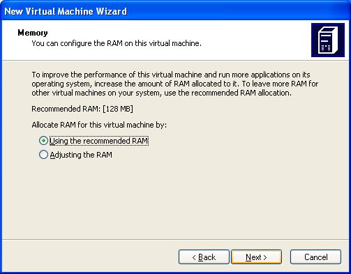 I accepted the default 128MB RAM