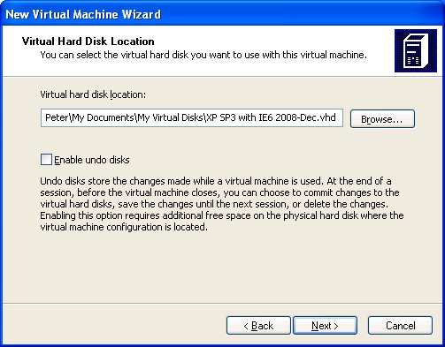 Choose the .VHD file downloaded earlier